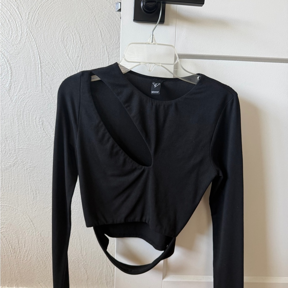 Windsor Black Asymmetric Cutout Crop Top